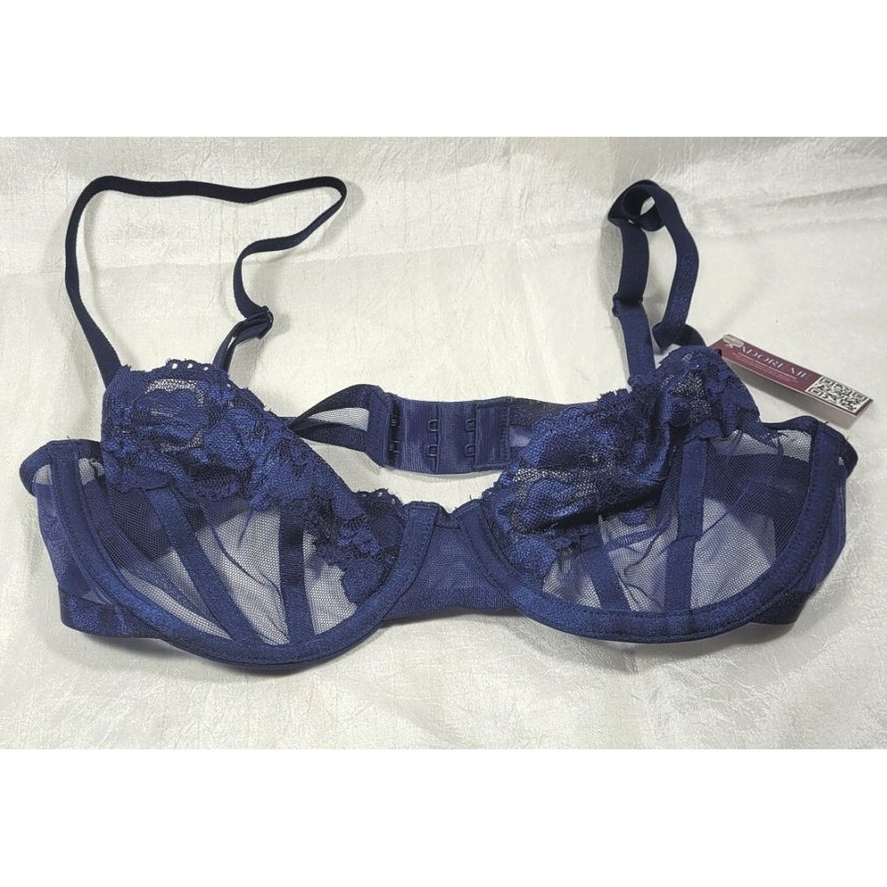 Adore Me Lacie Unlined Demi Underwire Mesh Lace Bra - Medieval Blue - 32C